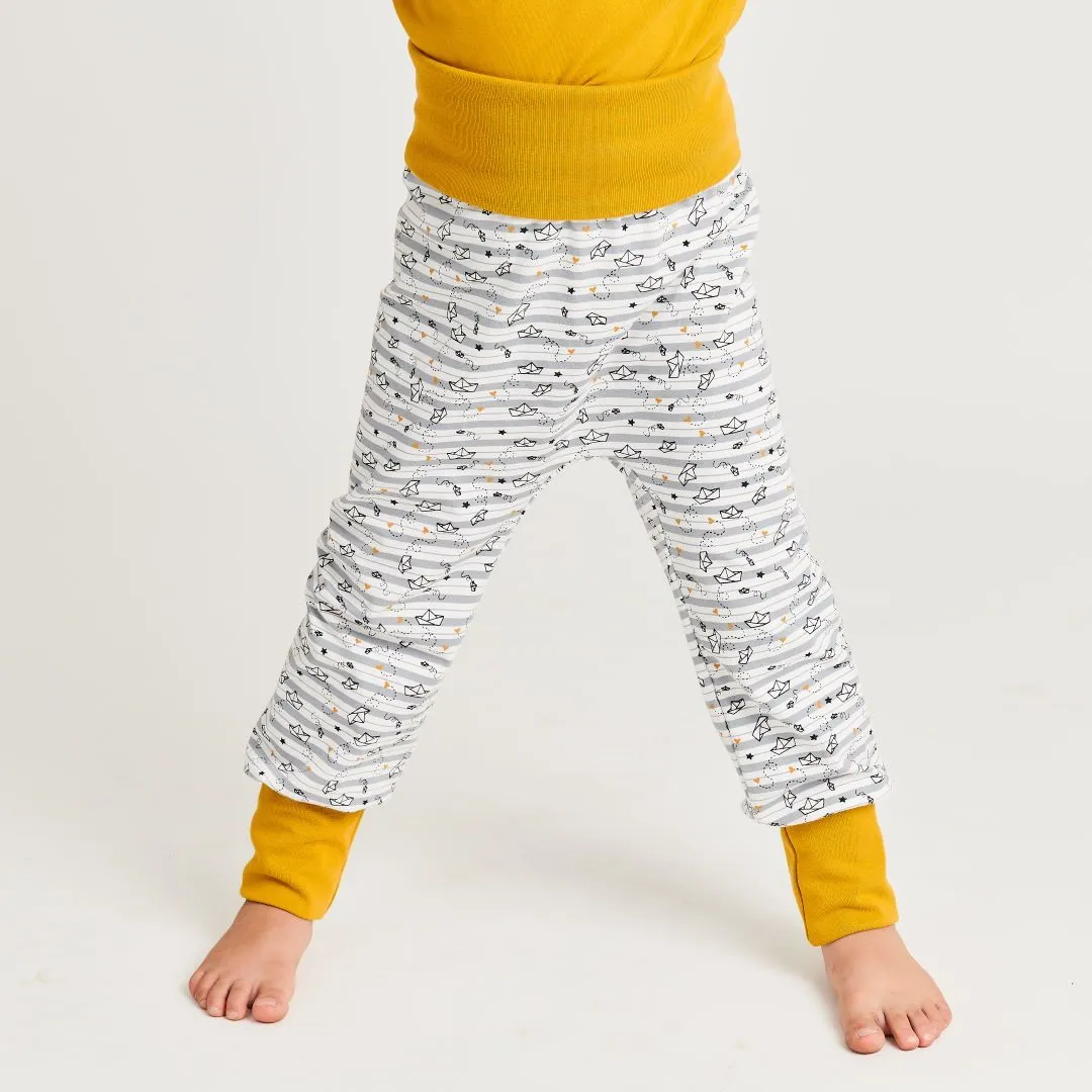 Organic rib pants "My little golden Ship" made from 95% organic cotton and 5% elasthane