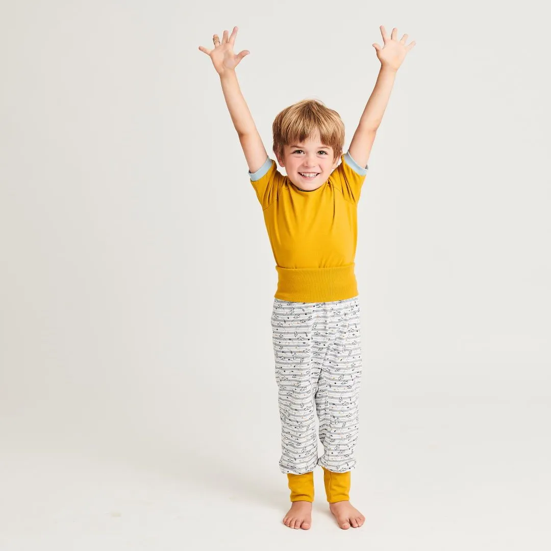 Organic rib pants "My little golden Ship" made from 95% organic cotton and 5% elasthane