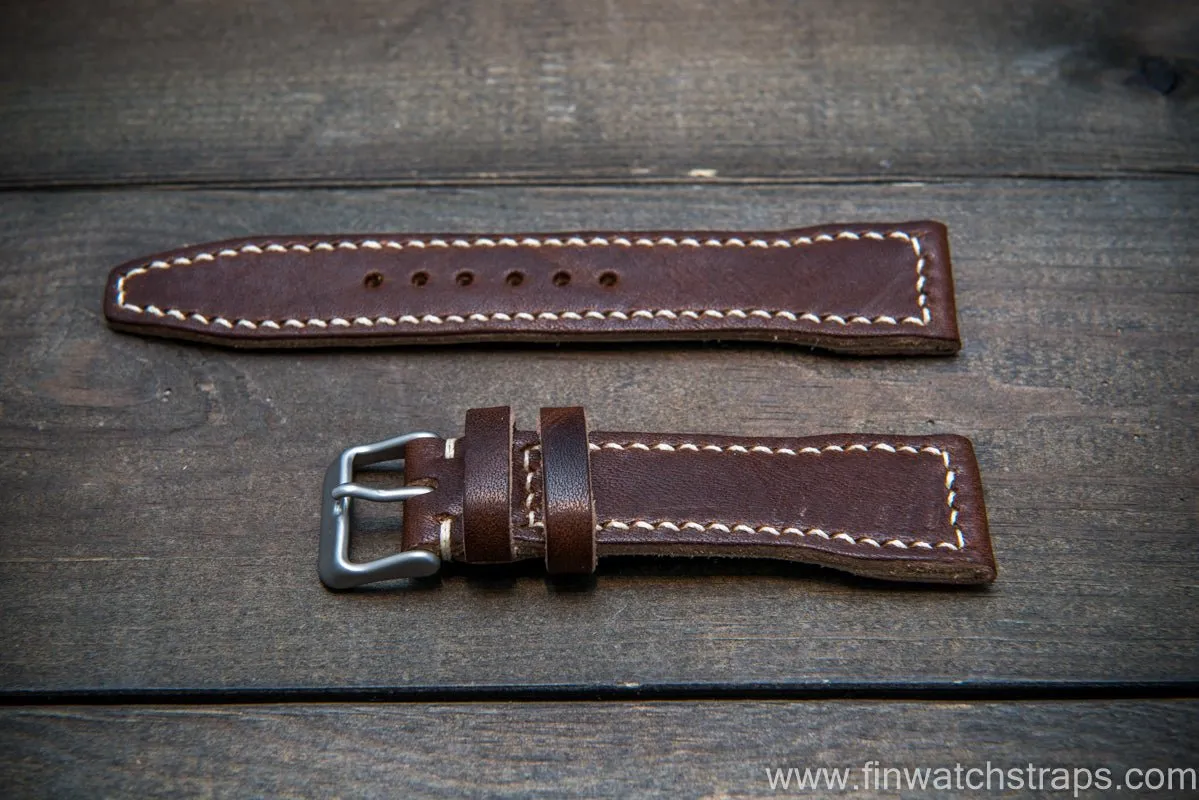 Pilot Leather Watch Strap, Aviator model, Military style stitched tapered model