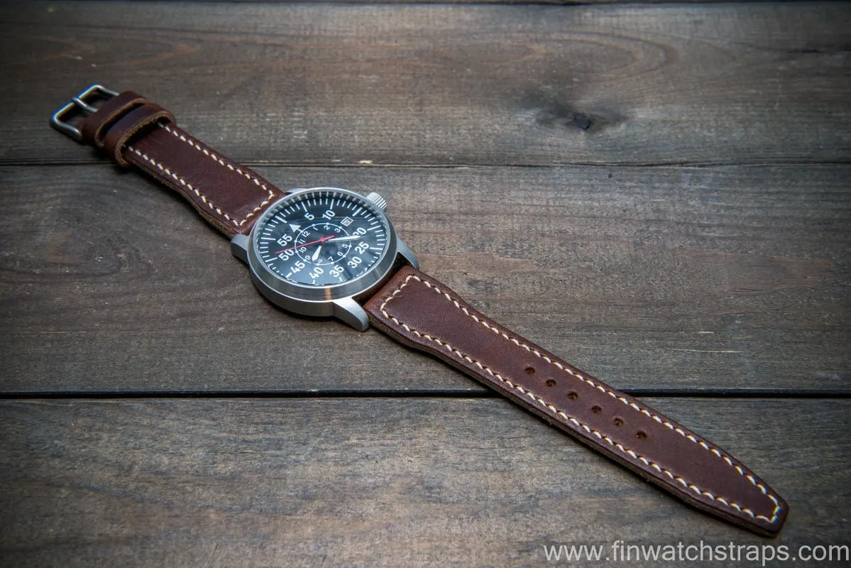 Pilot Leather Watch Strap, Aviator model, Military style stitched tapered model