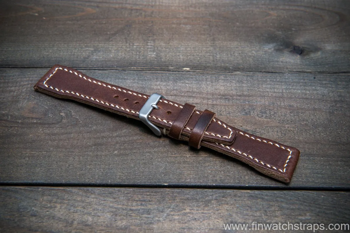 Pilot Leather Watch Strap, Aviator model, Military style stitched tapered model