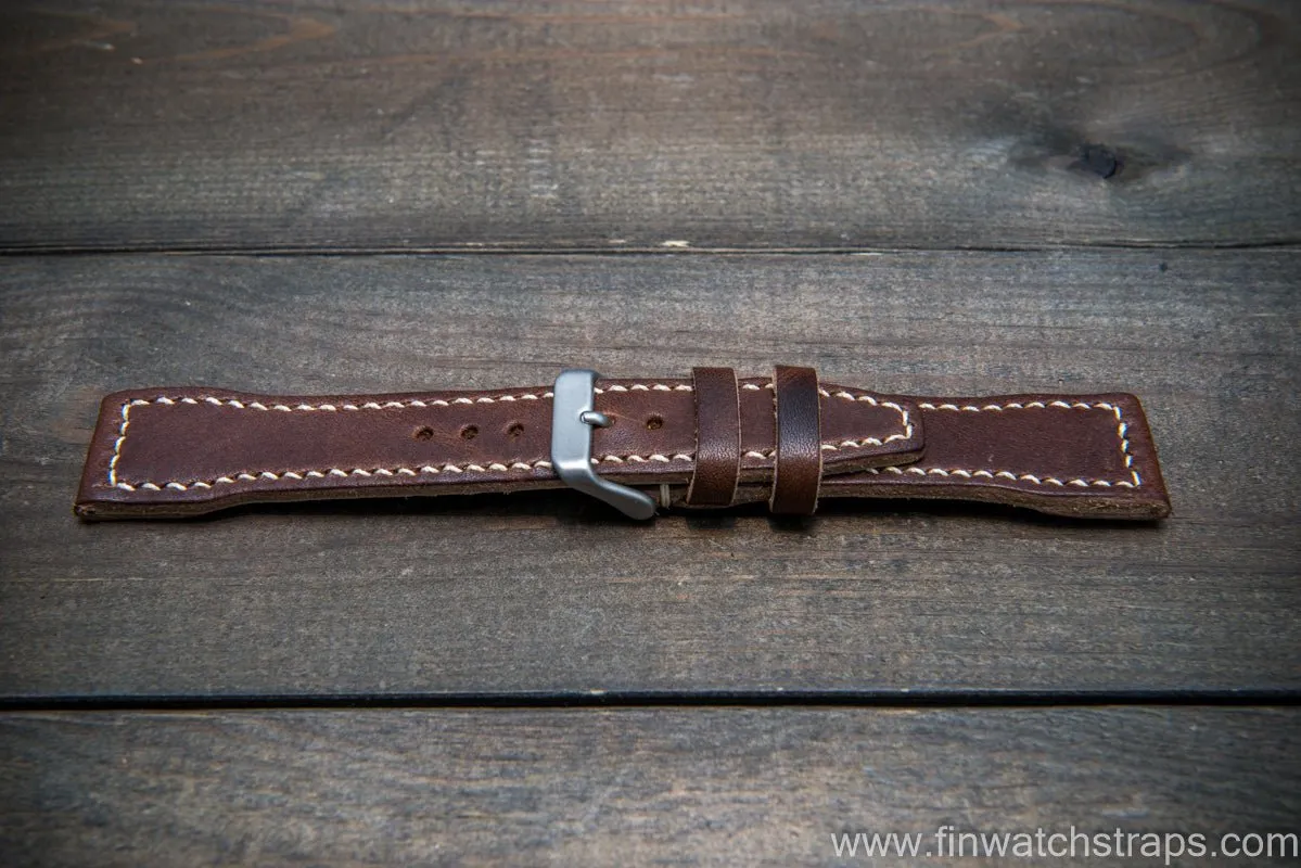 Pilot Leather Watch Strap, Aviator model, Military style stitched tapered model