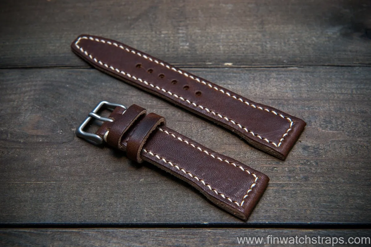 Pilot Leather Watch Strap, Aviator model, Military style stitched tapered model