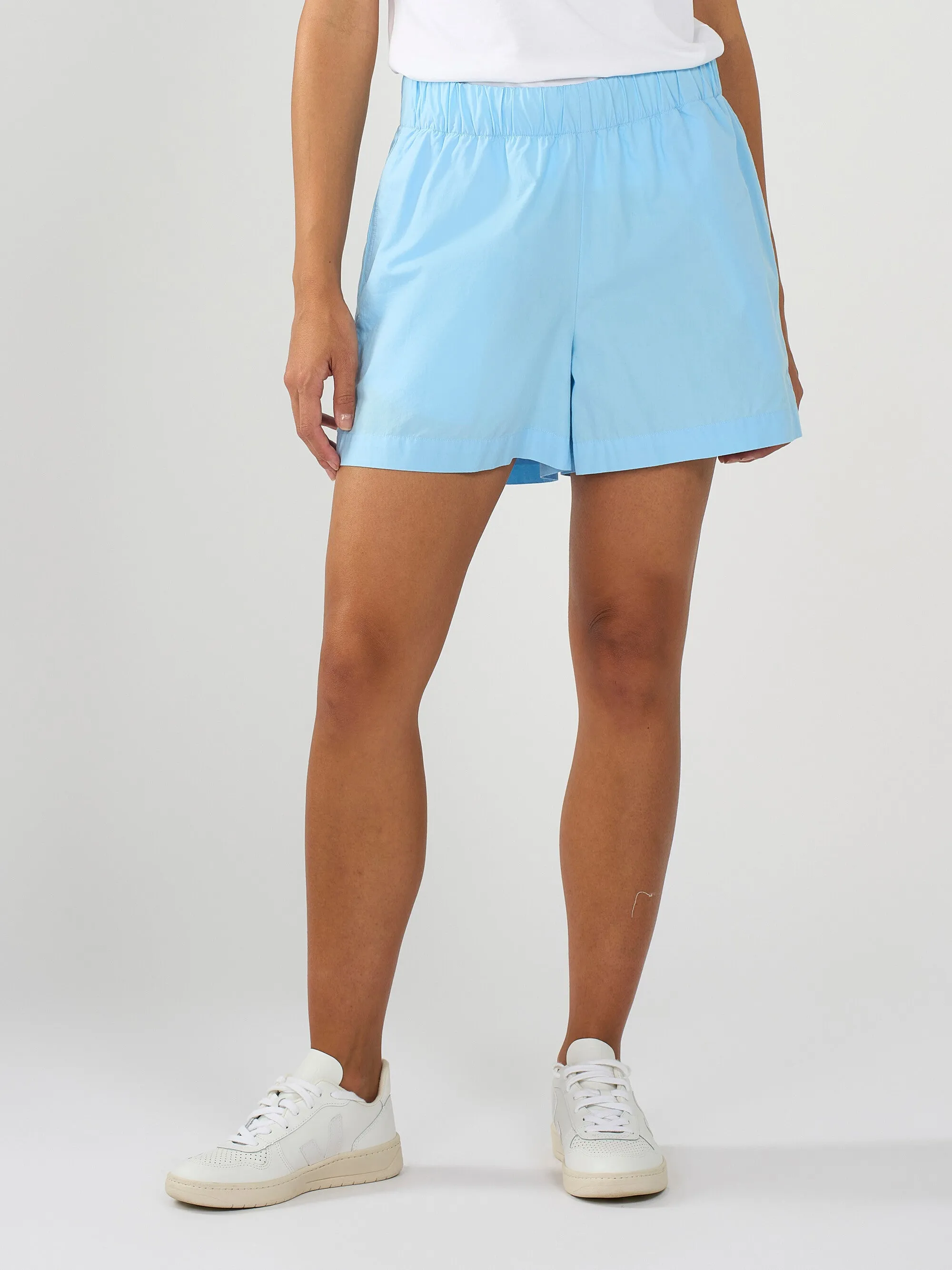 Poplin elastic waist shorts - Airy Blue