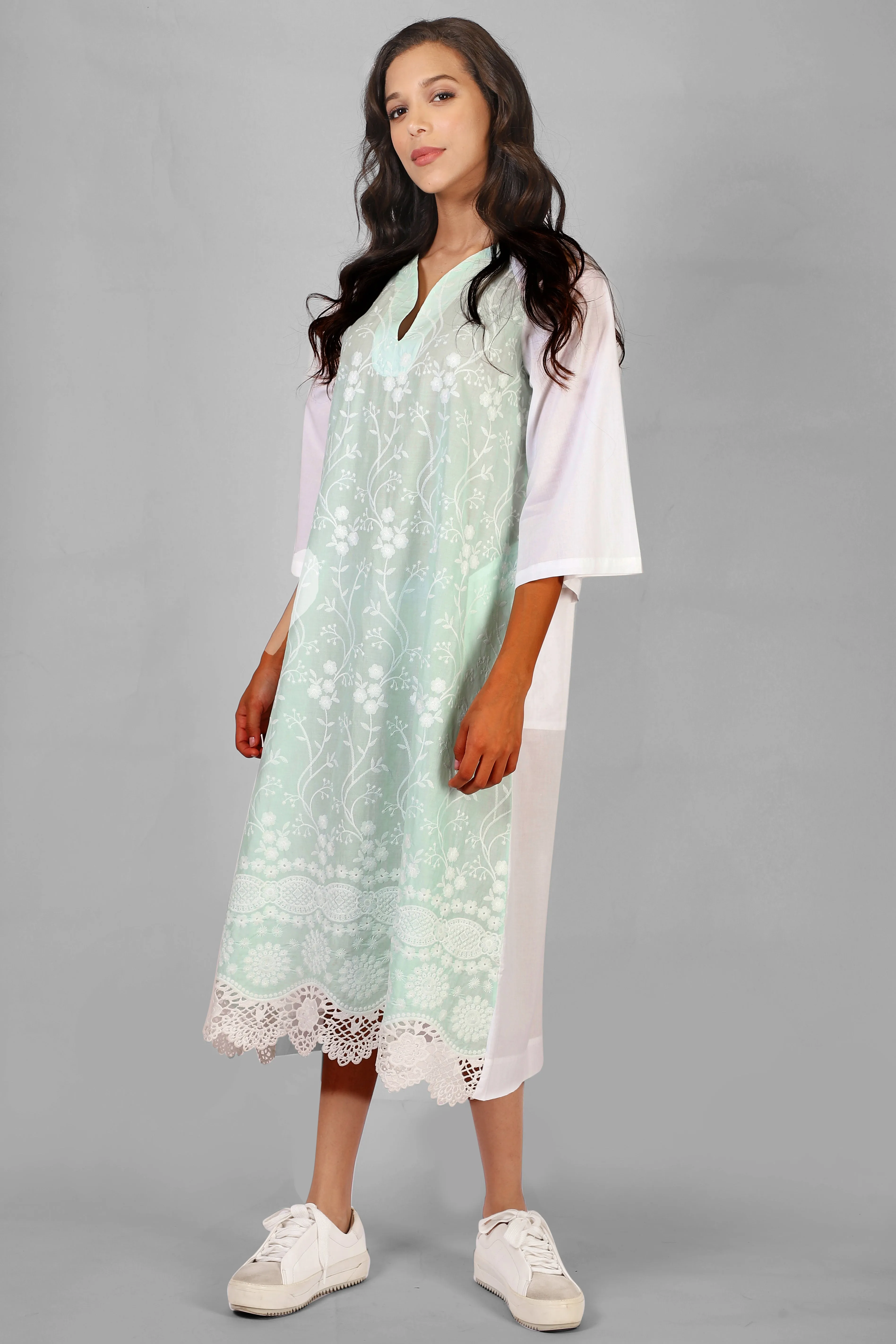 Printed Cotton Dress Pastel Green