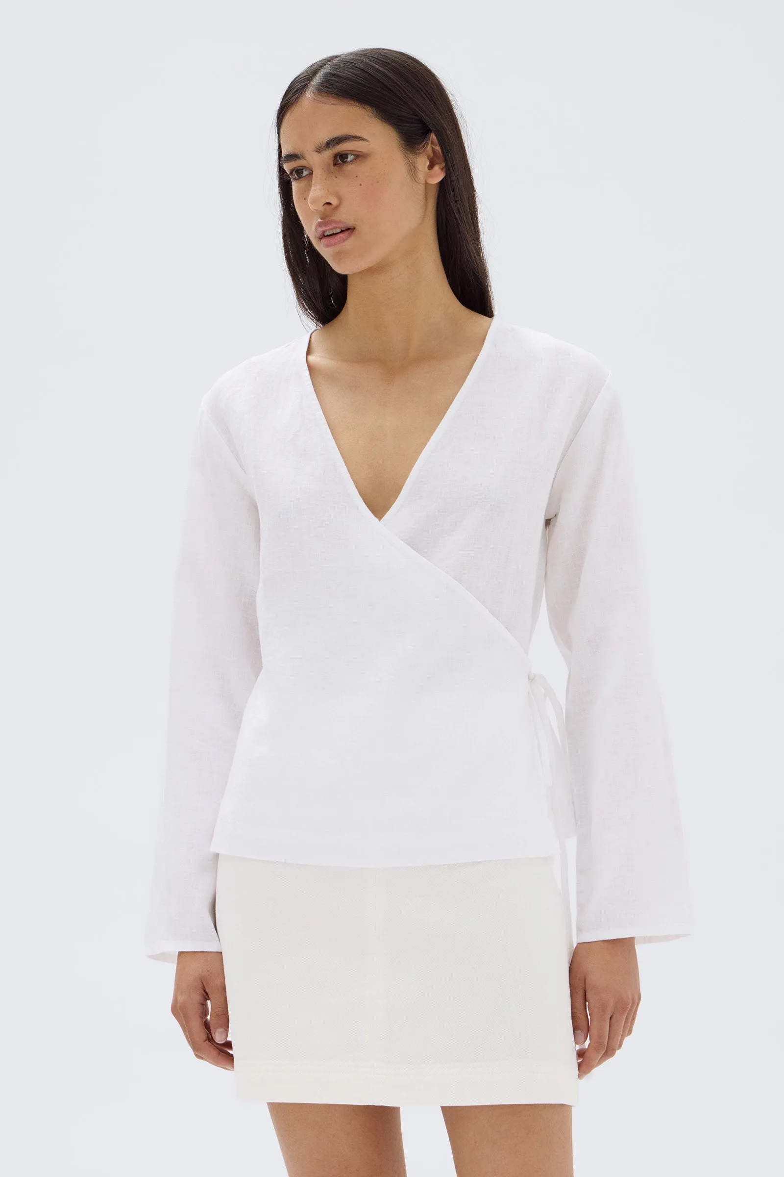 Renee Linen Wrap Top