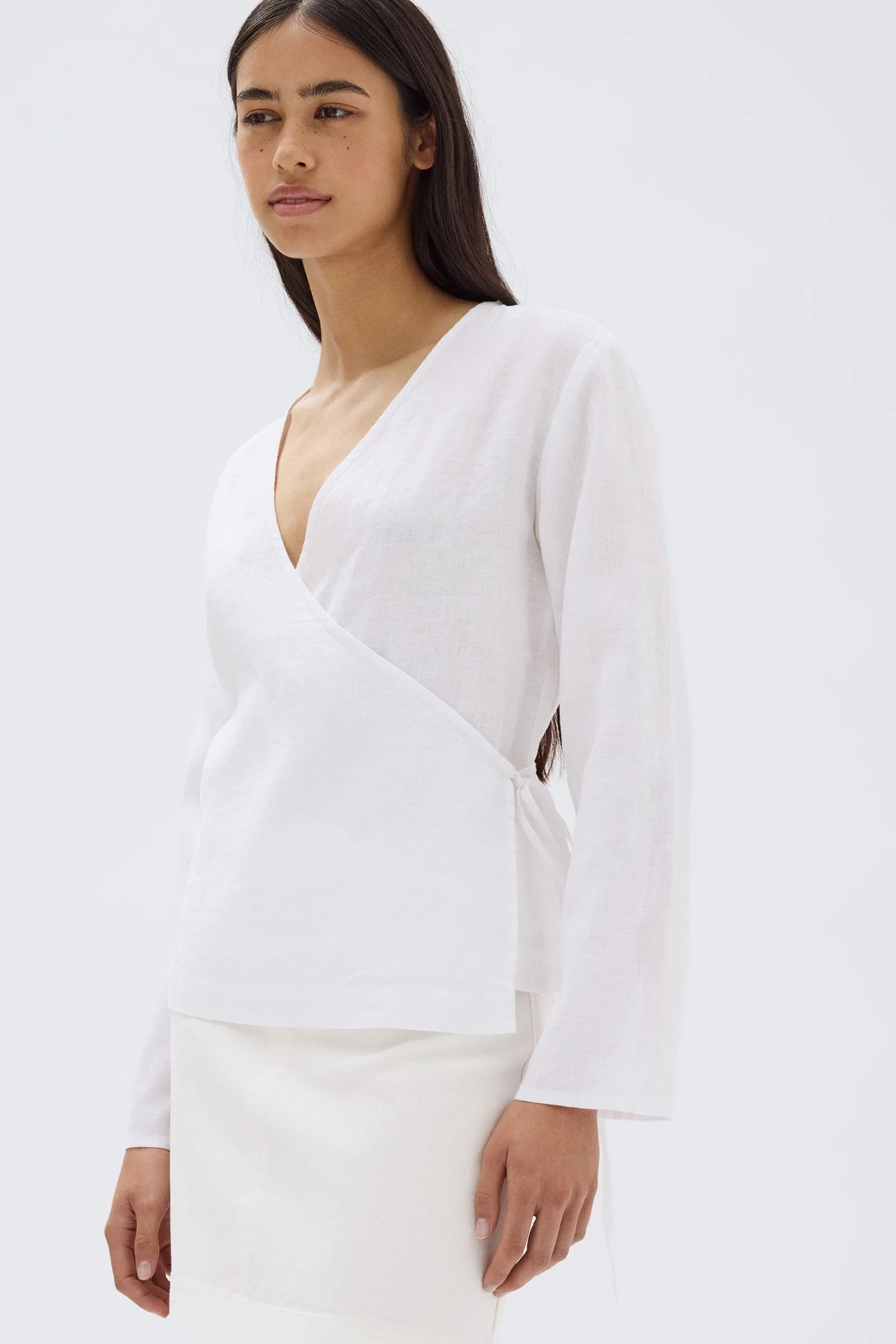 Renee Linen Wrap Top