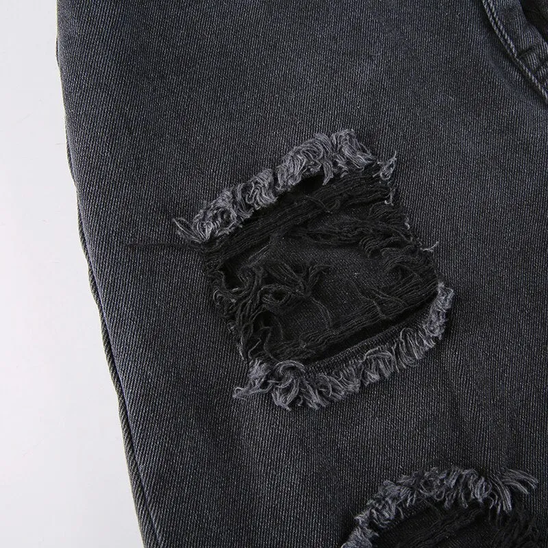 'Ruins' Washed Black/Grey Ripped Baggy Denim Pants