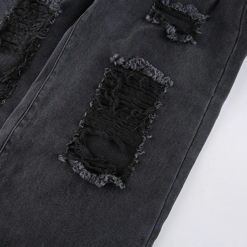 'Ruins' Washed Black/Grey Ripped Baggy Denim Pants