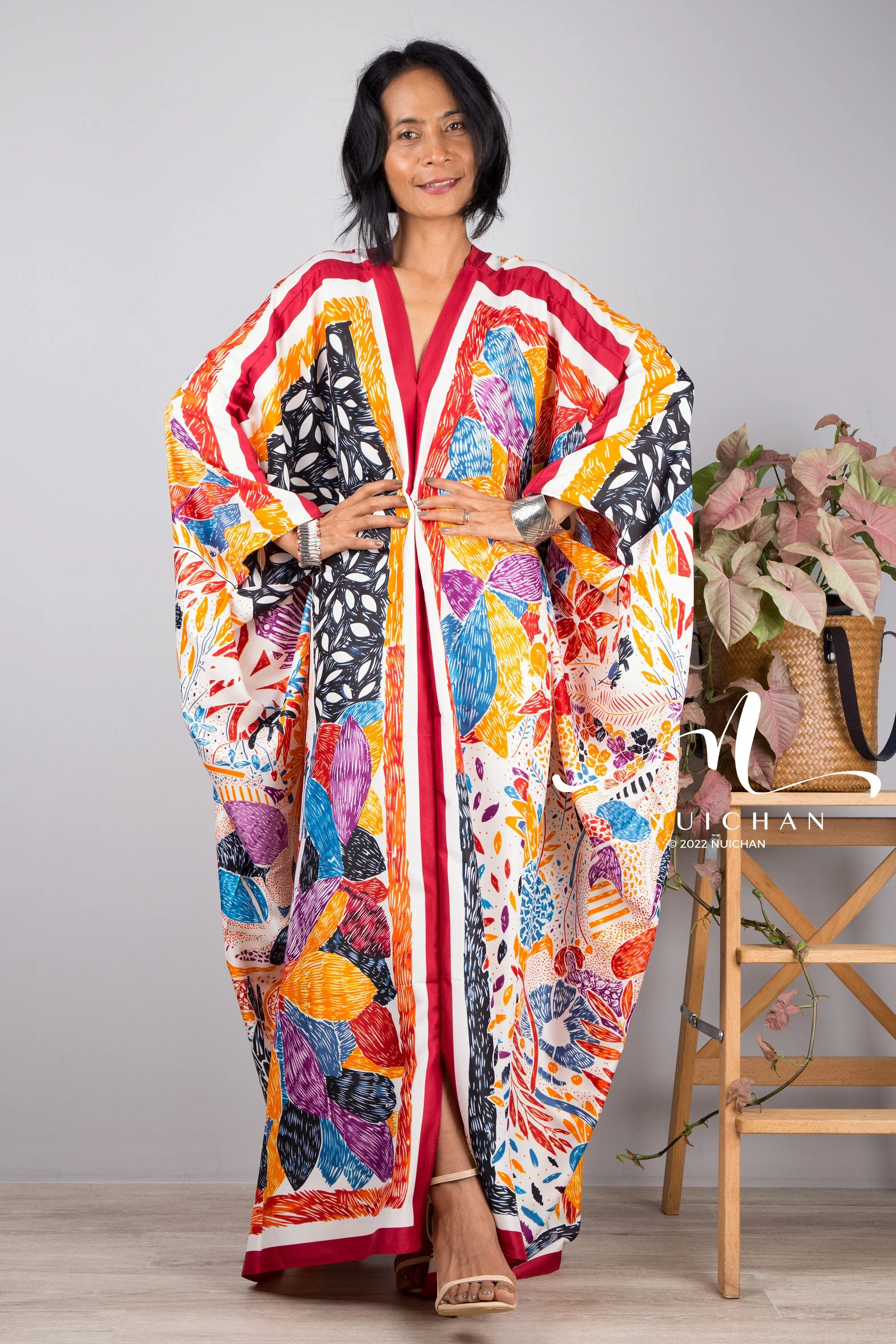 Silk satin kaftan dress