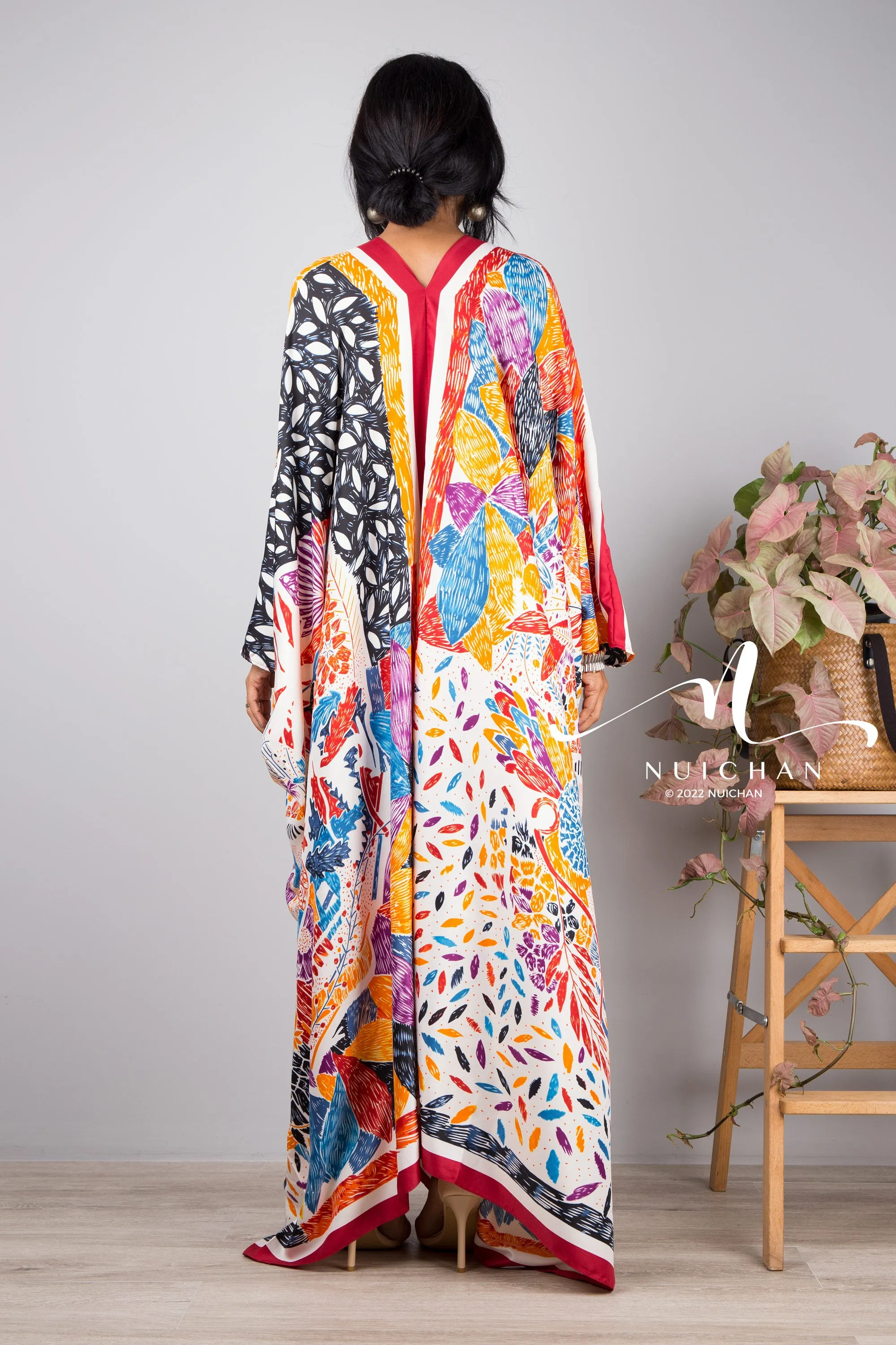 Silk satin kaftan dress