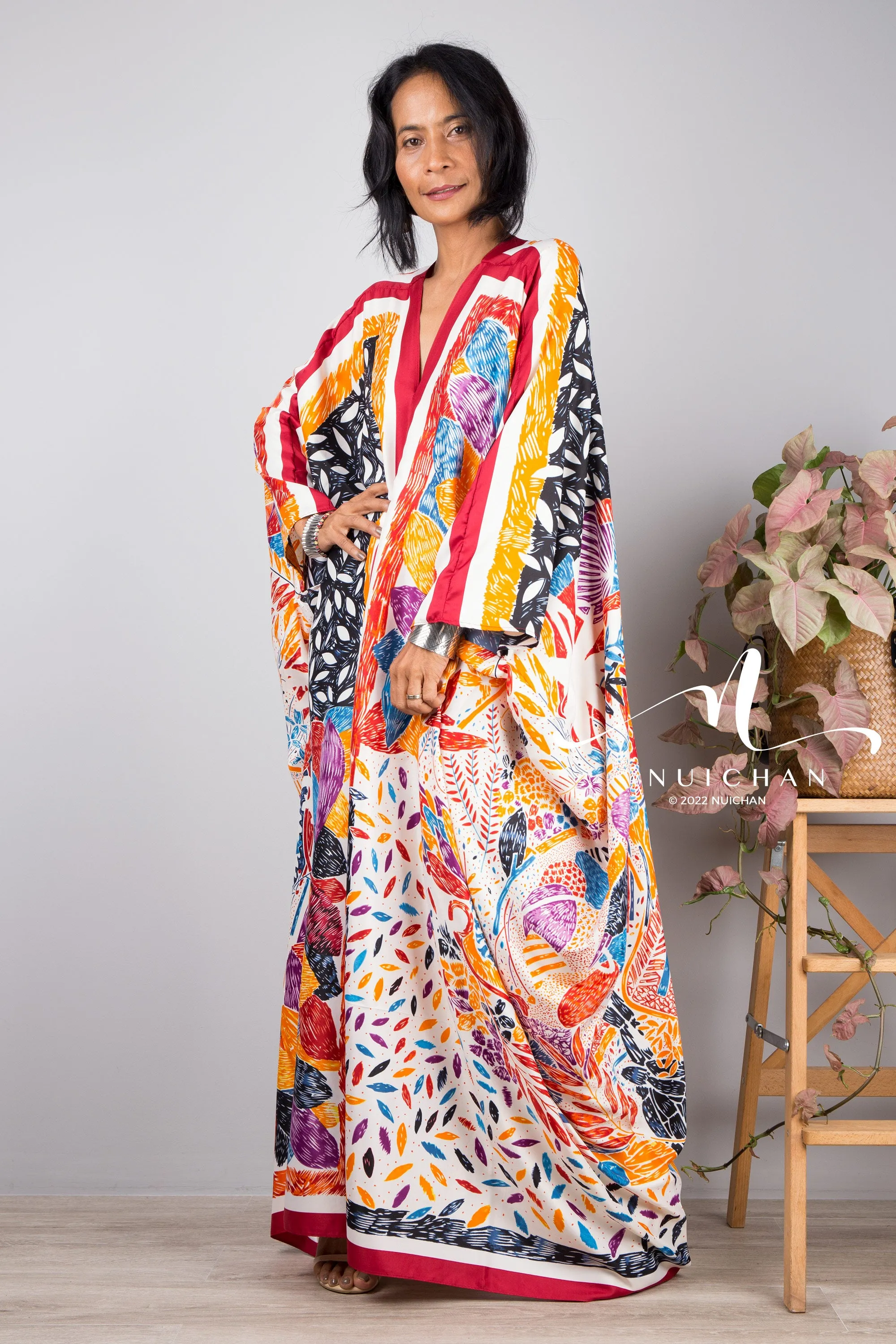 Silk satin kaftan dress