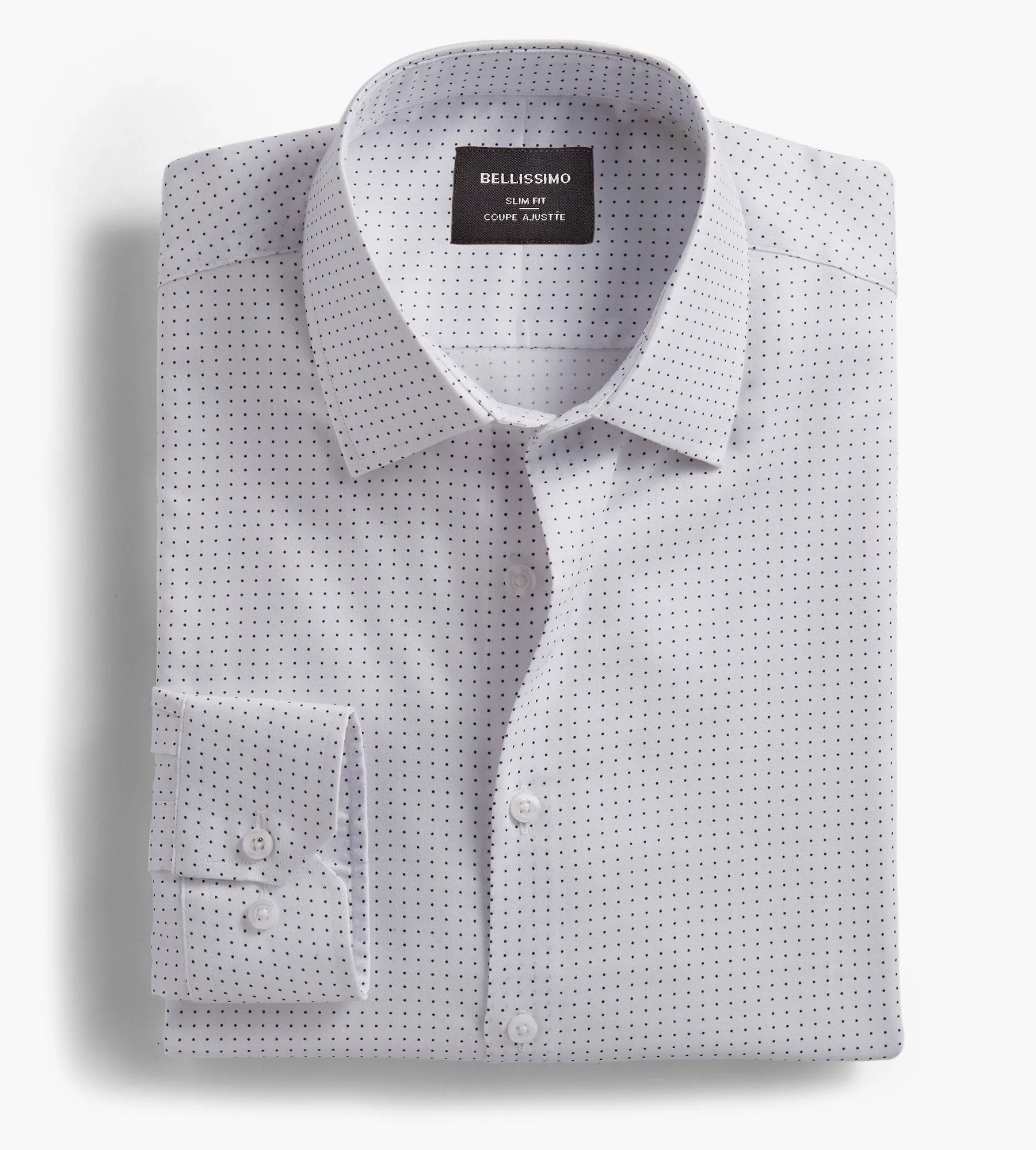 Slim Fit Non-Iron Dot Print Sateen Dress Shirt