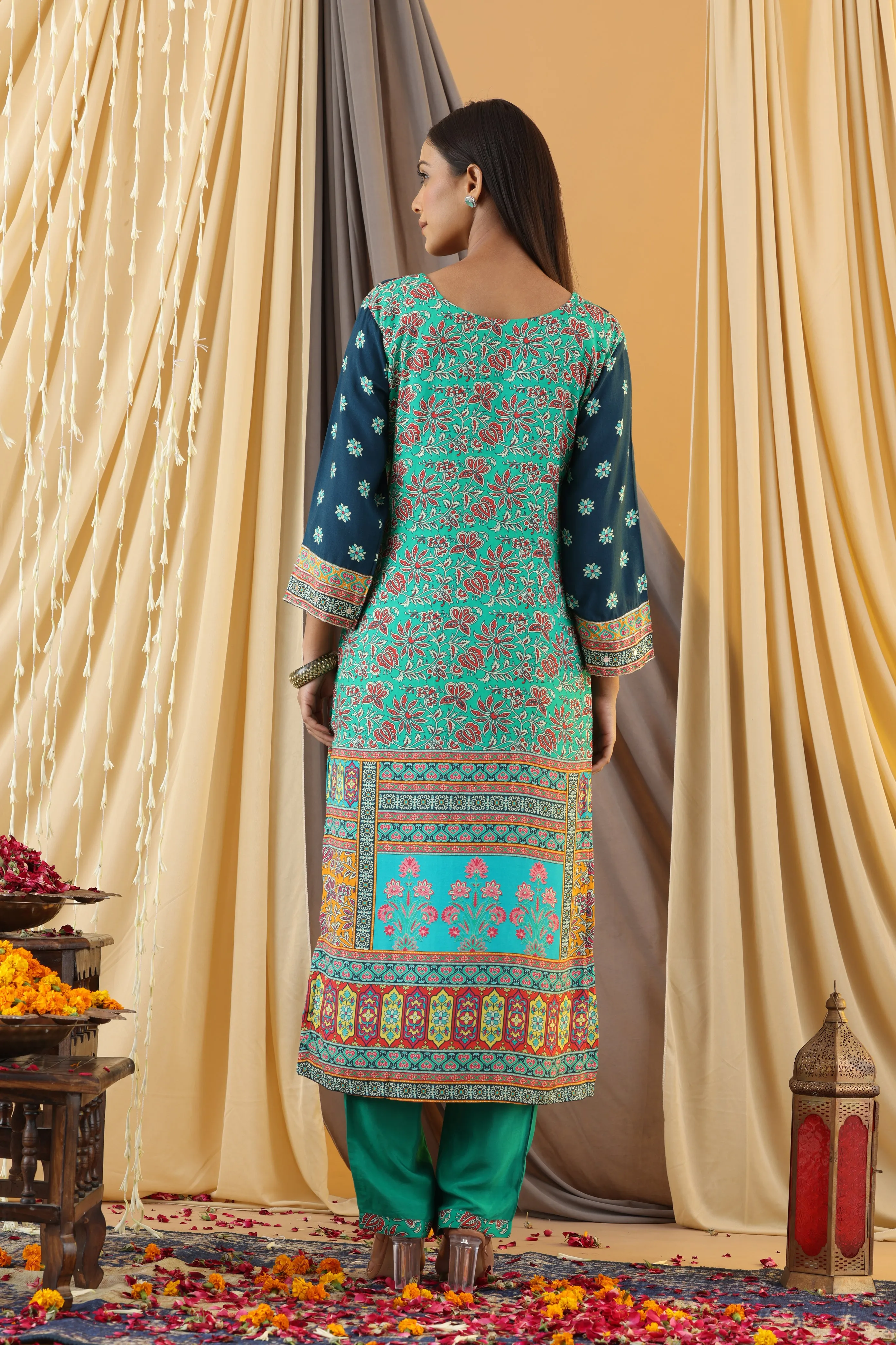 WAHIBA KARACHI Indigo FULL WORK SUIT SET