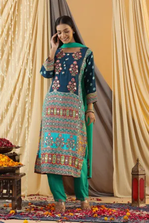 WAHIBA KARACHI Indigo FULL WORK SUIT SET