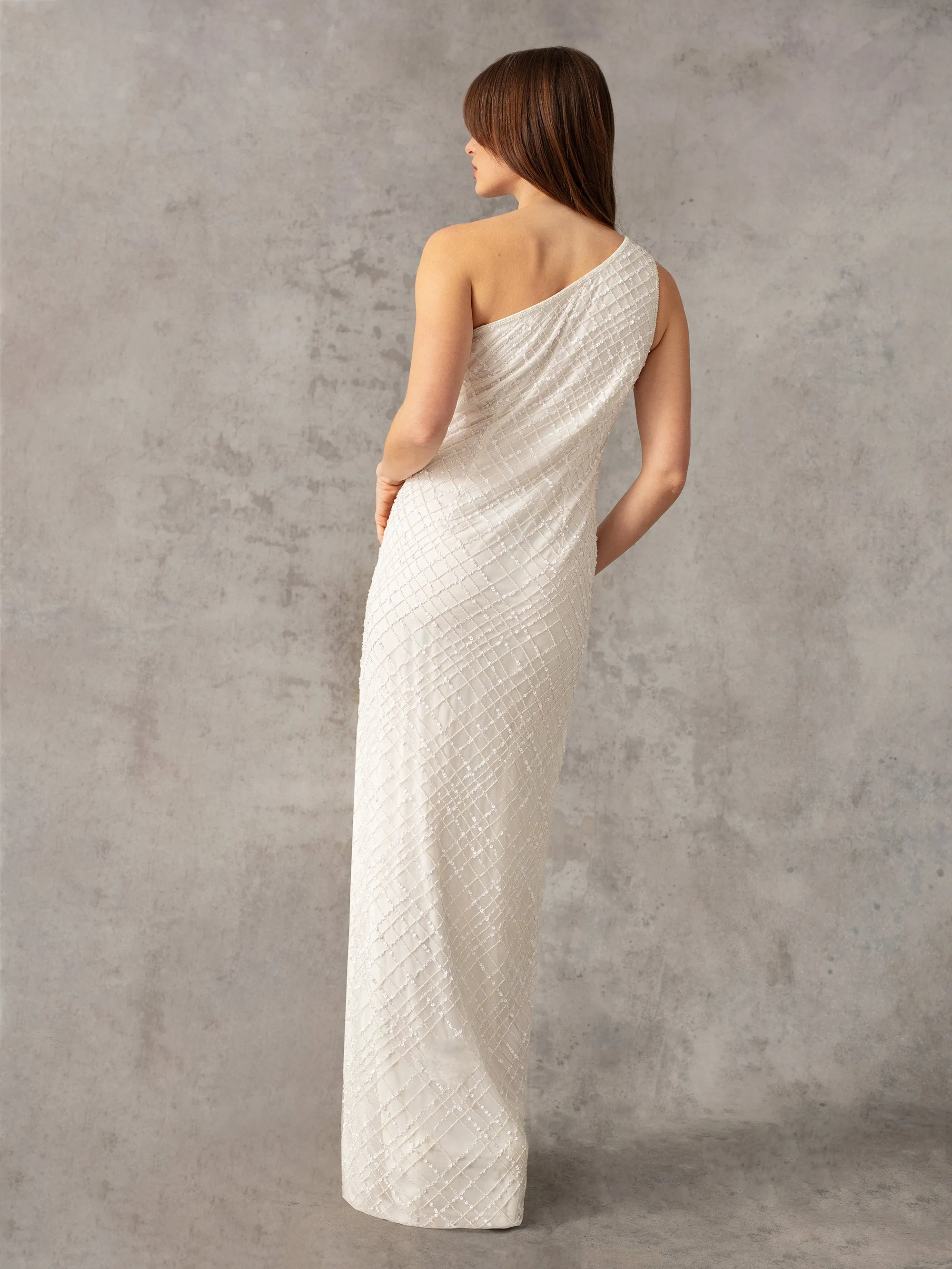 White One Shoulder Beaded Dress