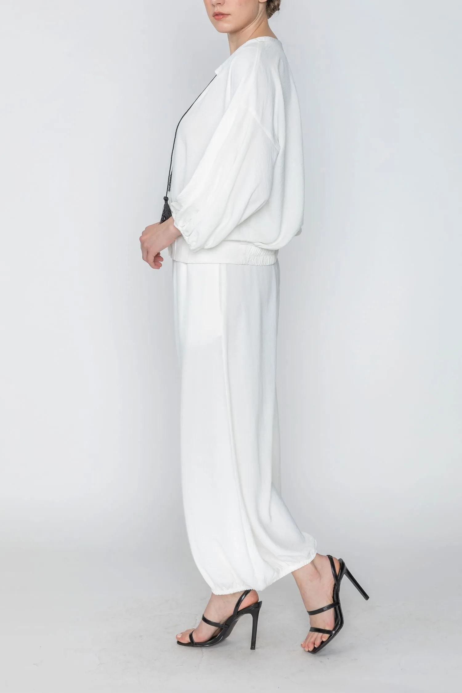 White Wide Leg Bottom Elastic Pants