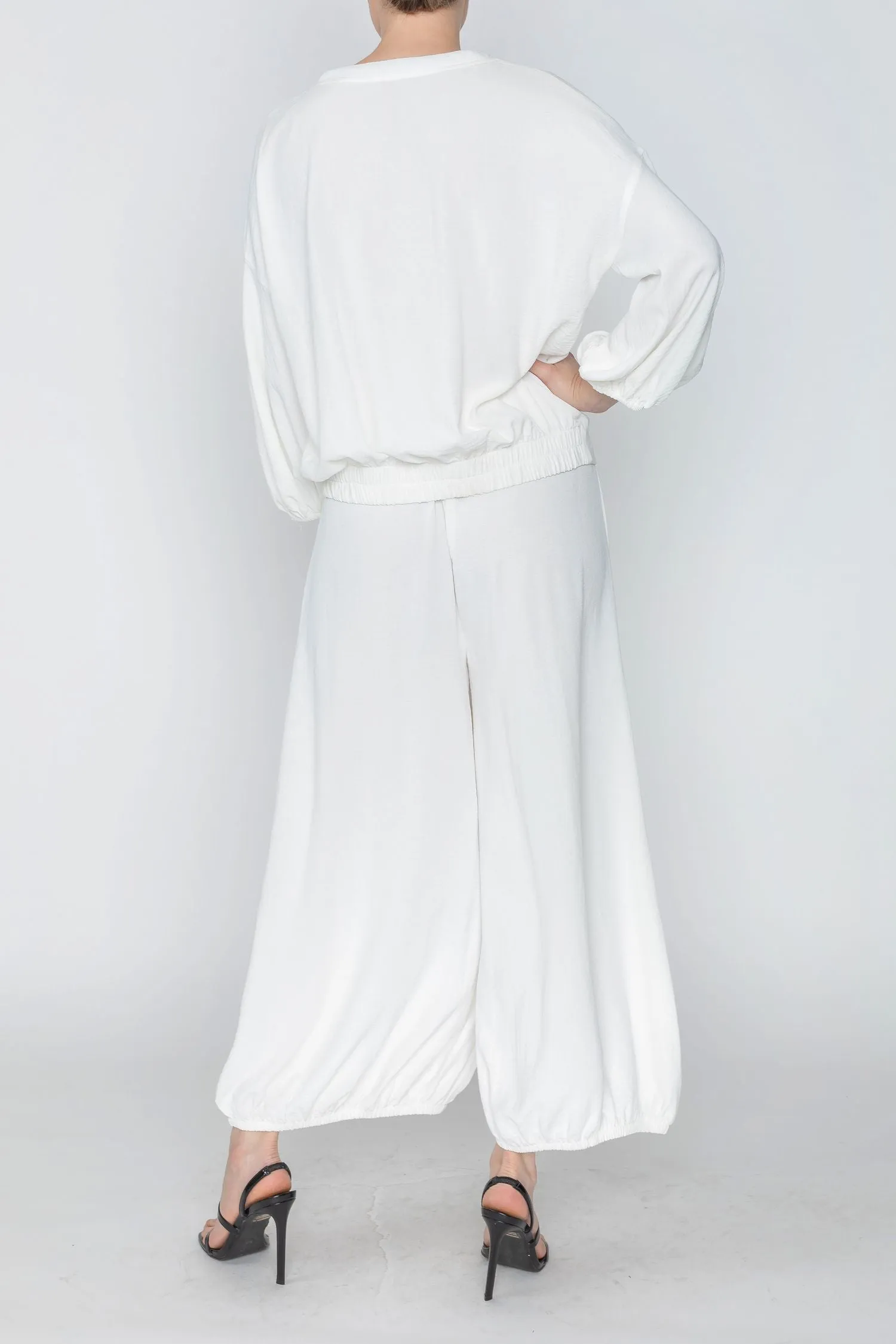 White Wide Leg Bottom Elastic Pants