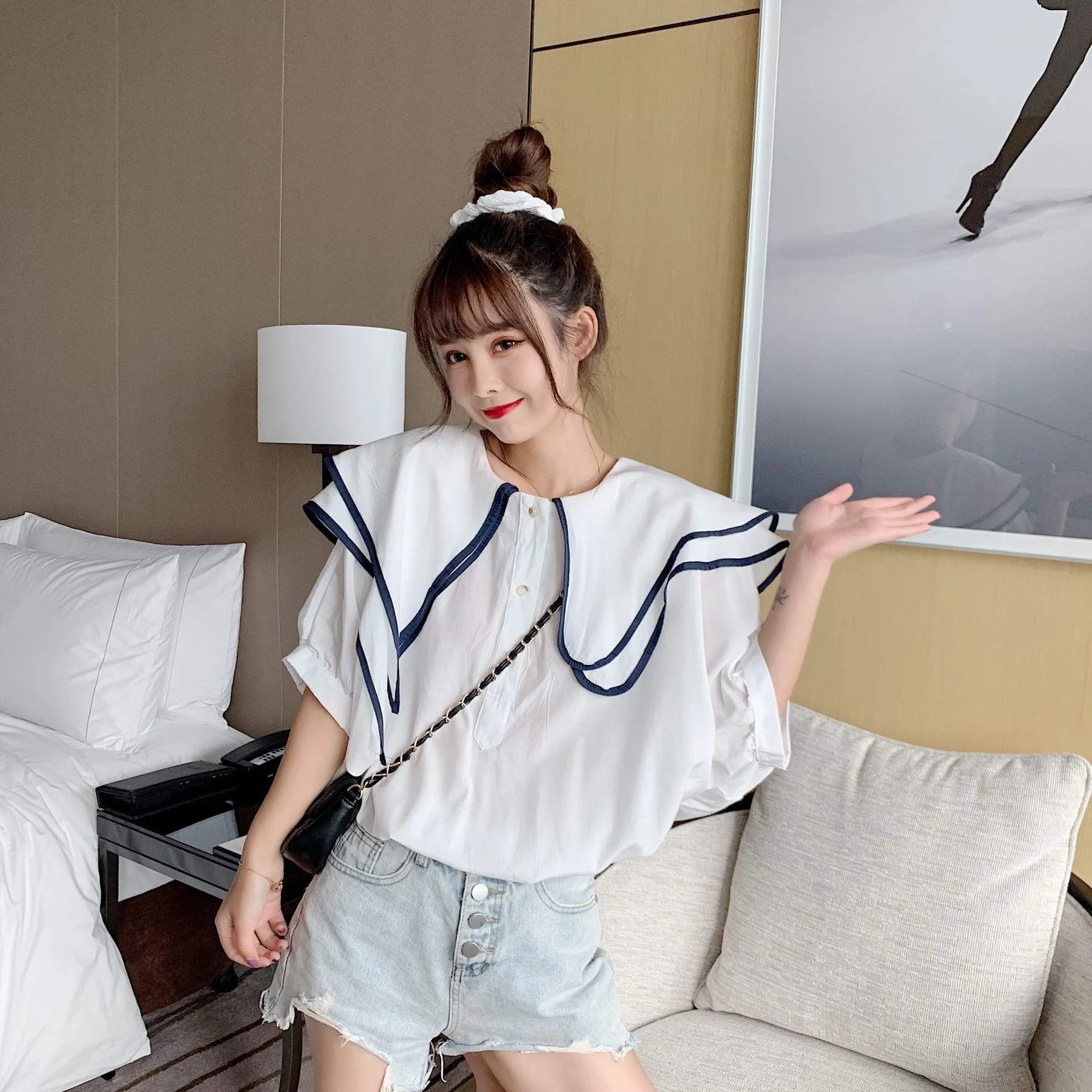 Women's Cute Asymmetric Collar Loose Shirts