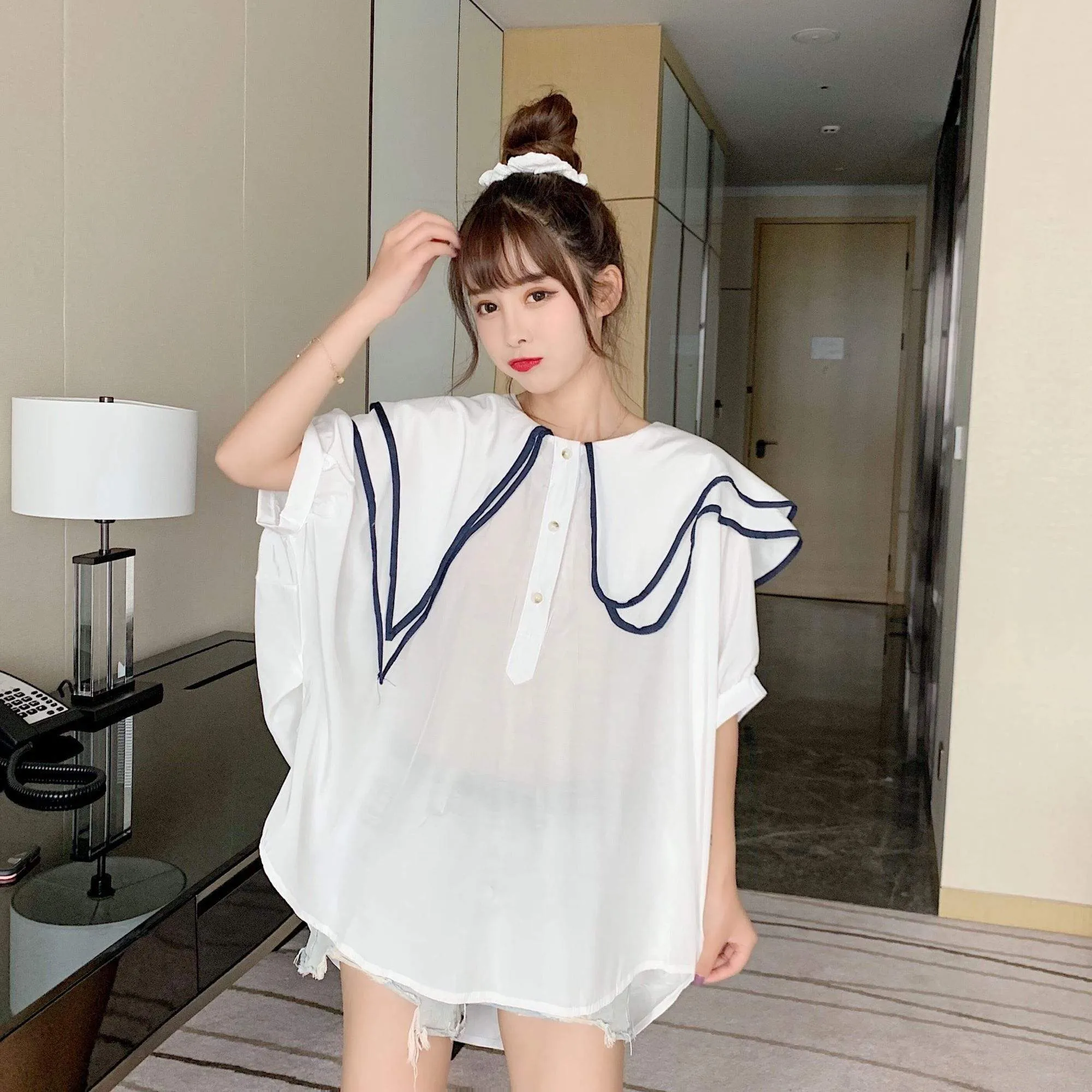 Women's Cute Asymmetric Collar Loose Shirts