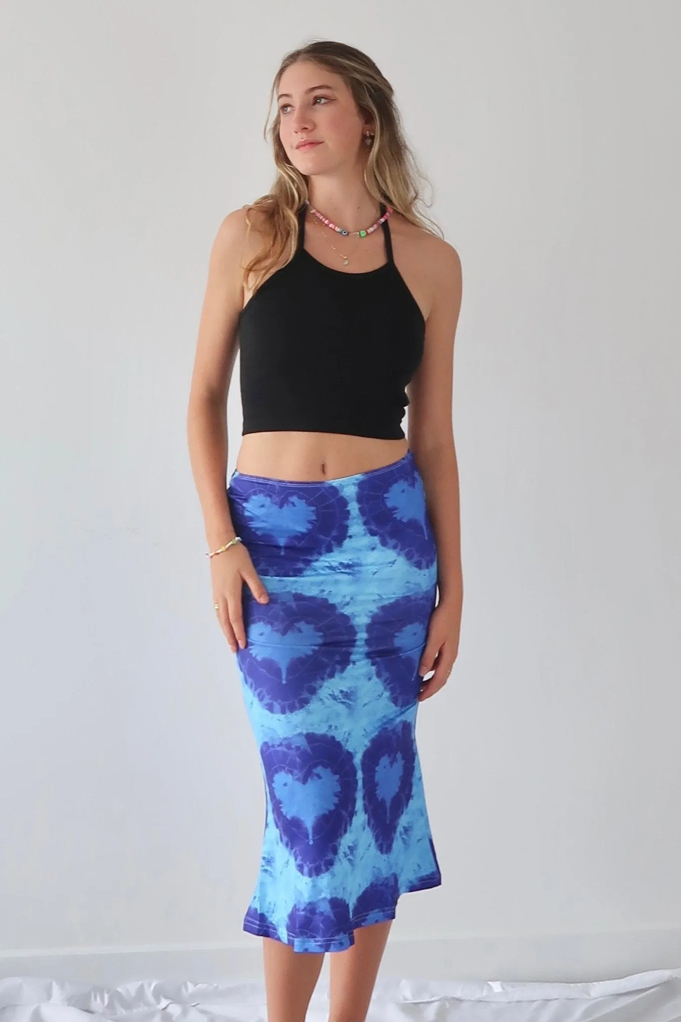 Y2K tie die heart midi skirt